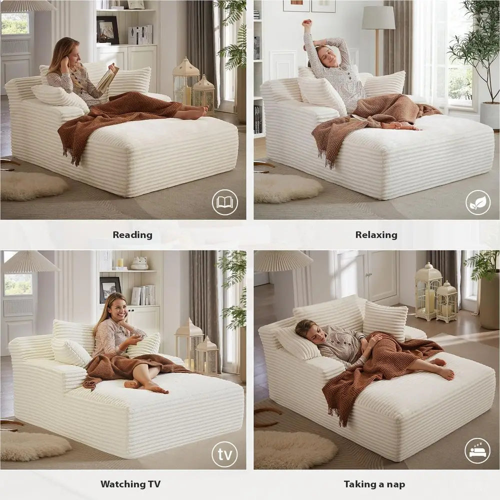 67 Indoor Oversized Corduroy Chaise Lounge Chair, Deep Seat Sleeper Couch for Reading, Cloud Sofa Bed, Living Room Furniture, No