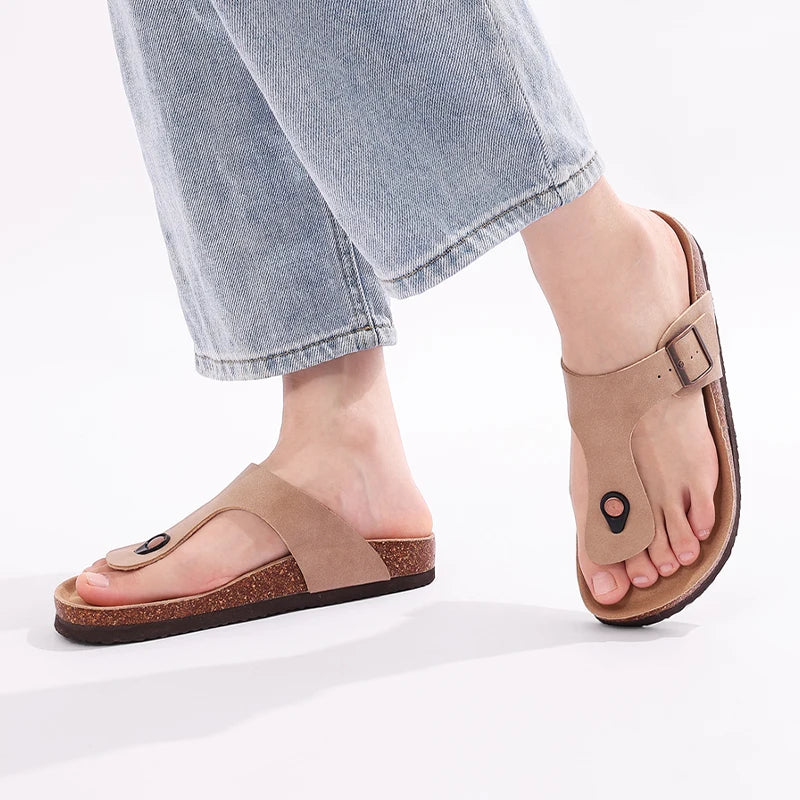 New Design Cork Flip Flops Women Classic Footbed Sandals Fashion Comfort Home Shoes with Arch Support Soft Sole Slides