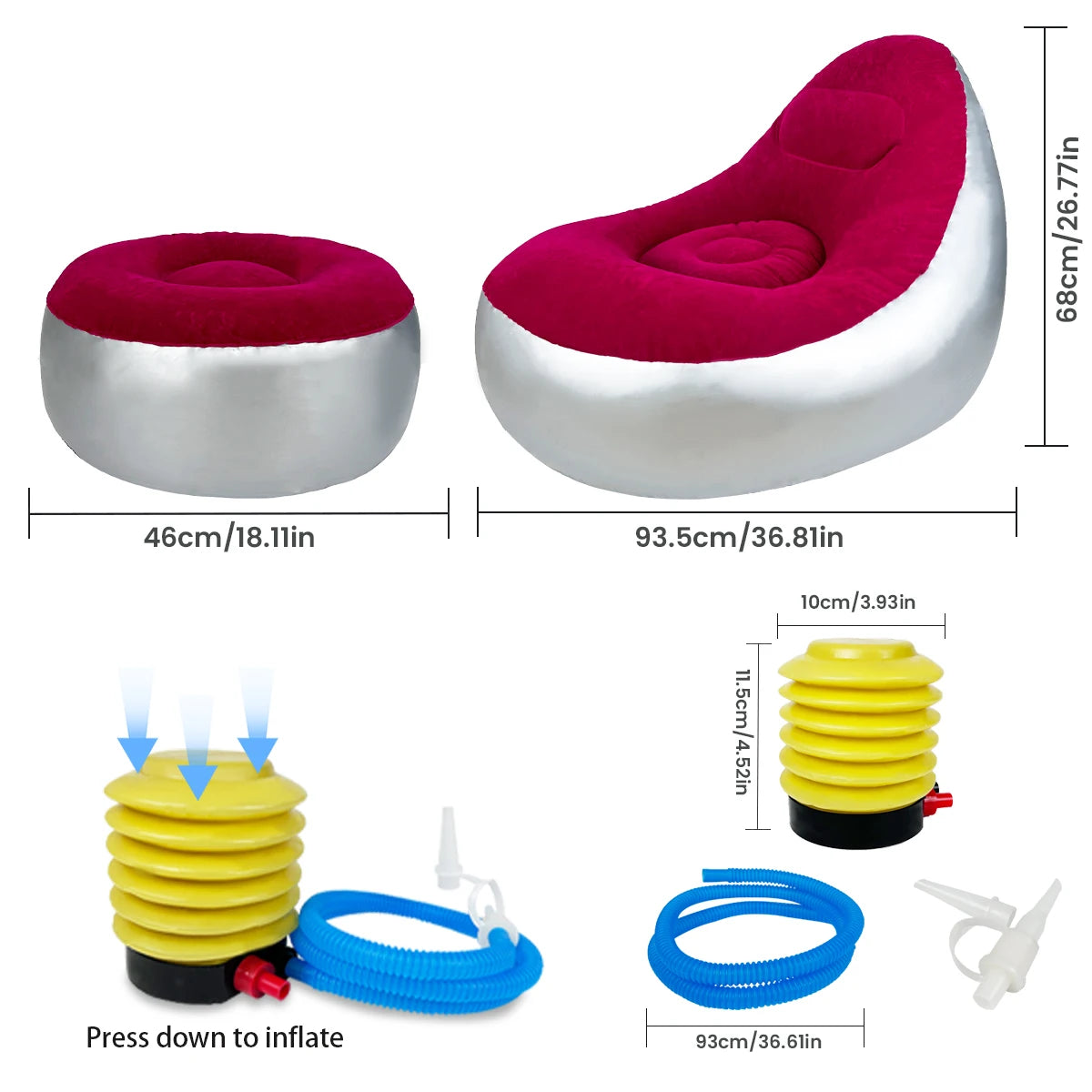 Inflatable Lazy Sofa Chair Folding Portable Lazy Sofa with Foot Stool Air Couch Sofa for Livingroom and Bedroom