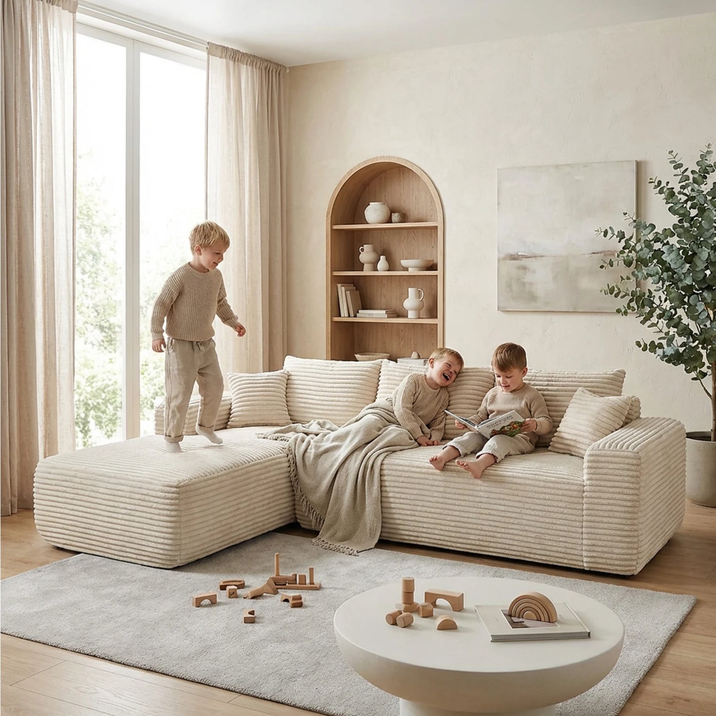 L Shaped Modular Sectional Sofa Modern Compressed Cloud Couch for Home Apartment Living Room No Assembly Required Beige