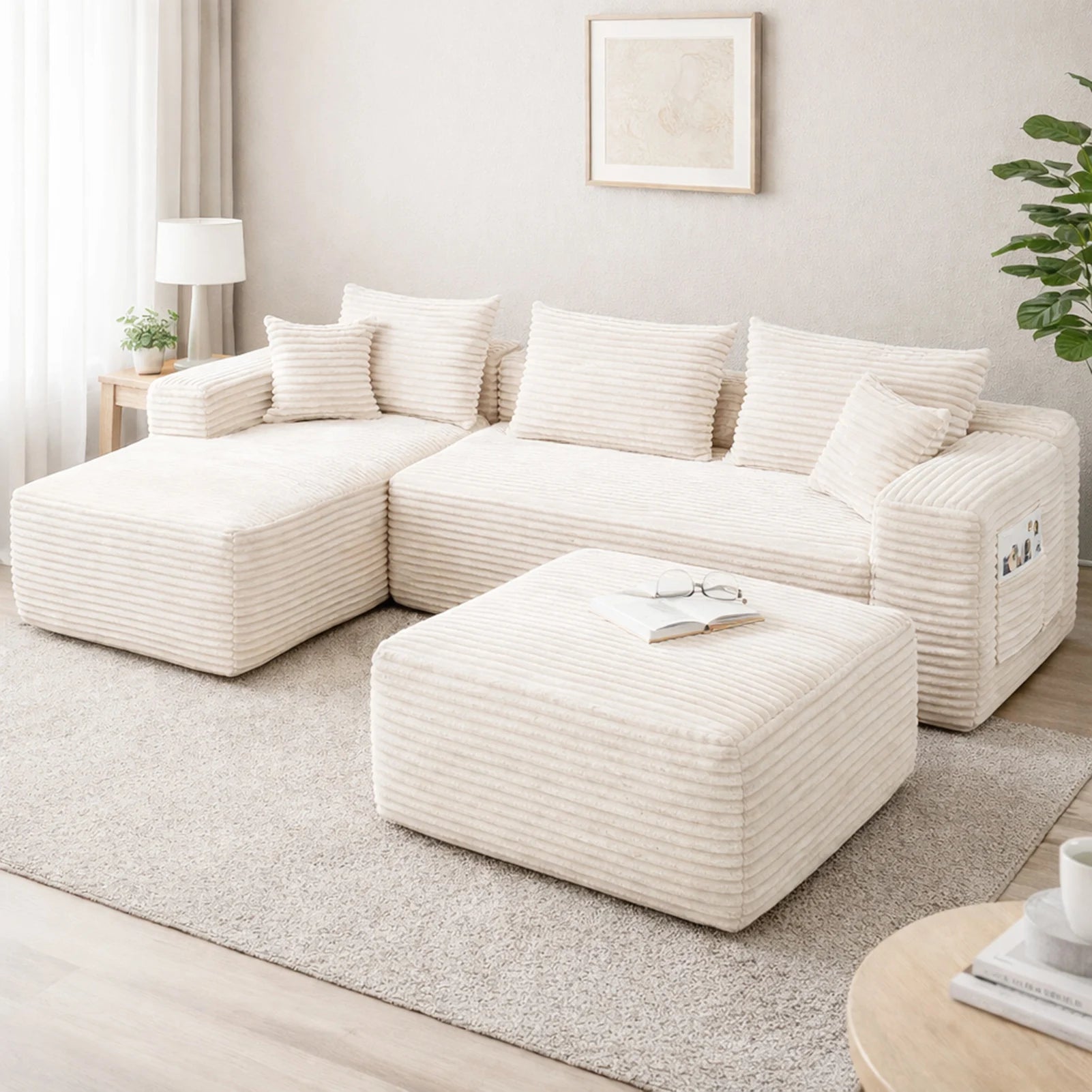 L Shaped Modular Sectional Sofa Modern Compressed Cloud Couch for Home Apartment Living Room No Assembly Required Beige
