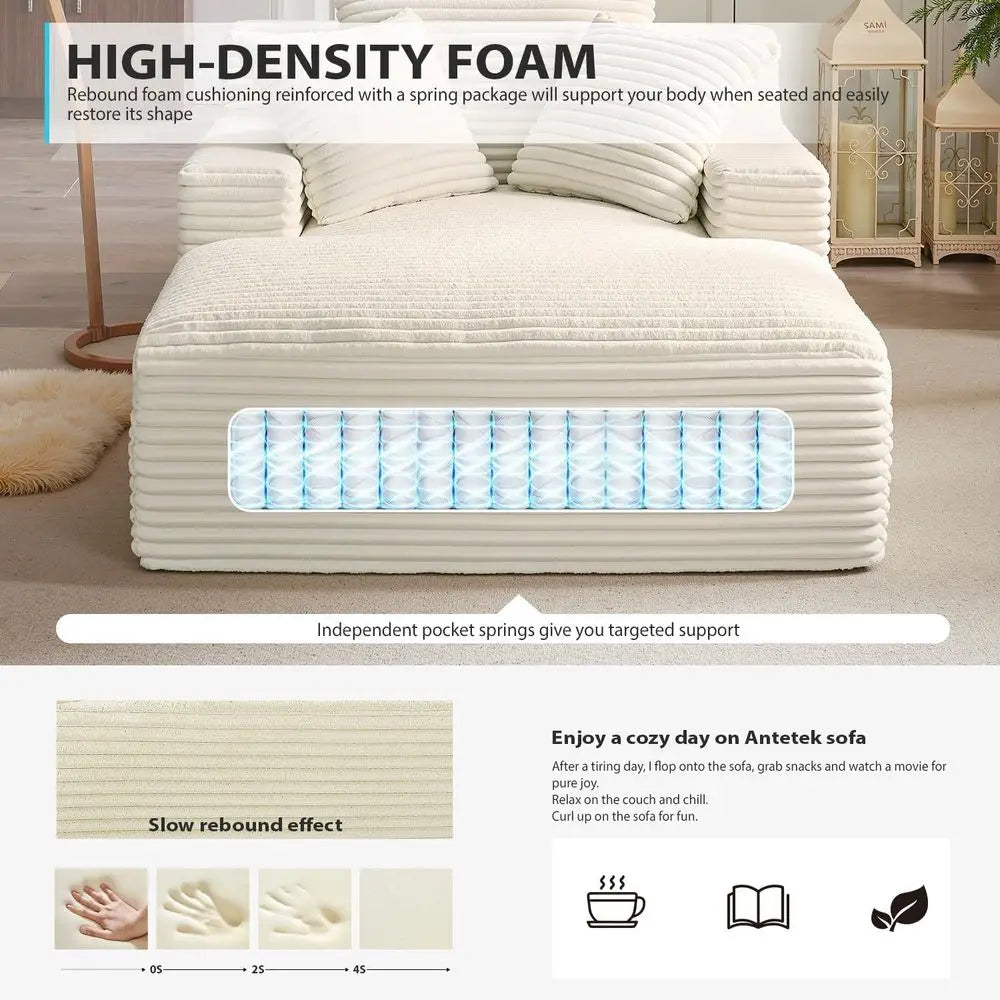 67 Indoor Oversized Corduroy Chaise Lounge Chair, Deep Seat Sleeper Couch for Reading, Cloud Sofa Bed, Living Room Furniture, No