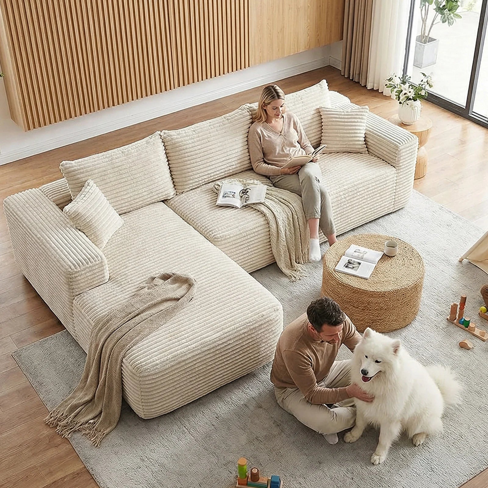 L Shaped Modular Sectional Sofa Modern Compressed Cloud Couch for Home Apartment Living Room No Assembly Required Beige