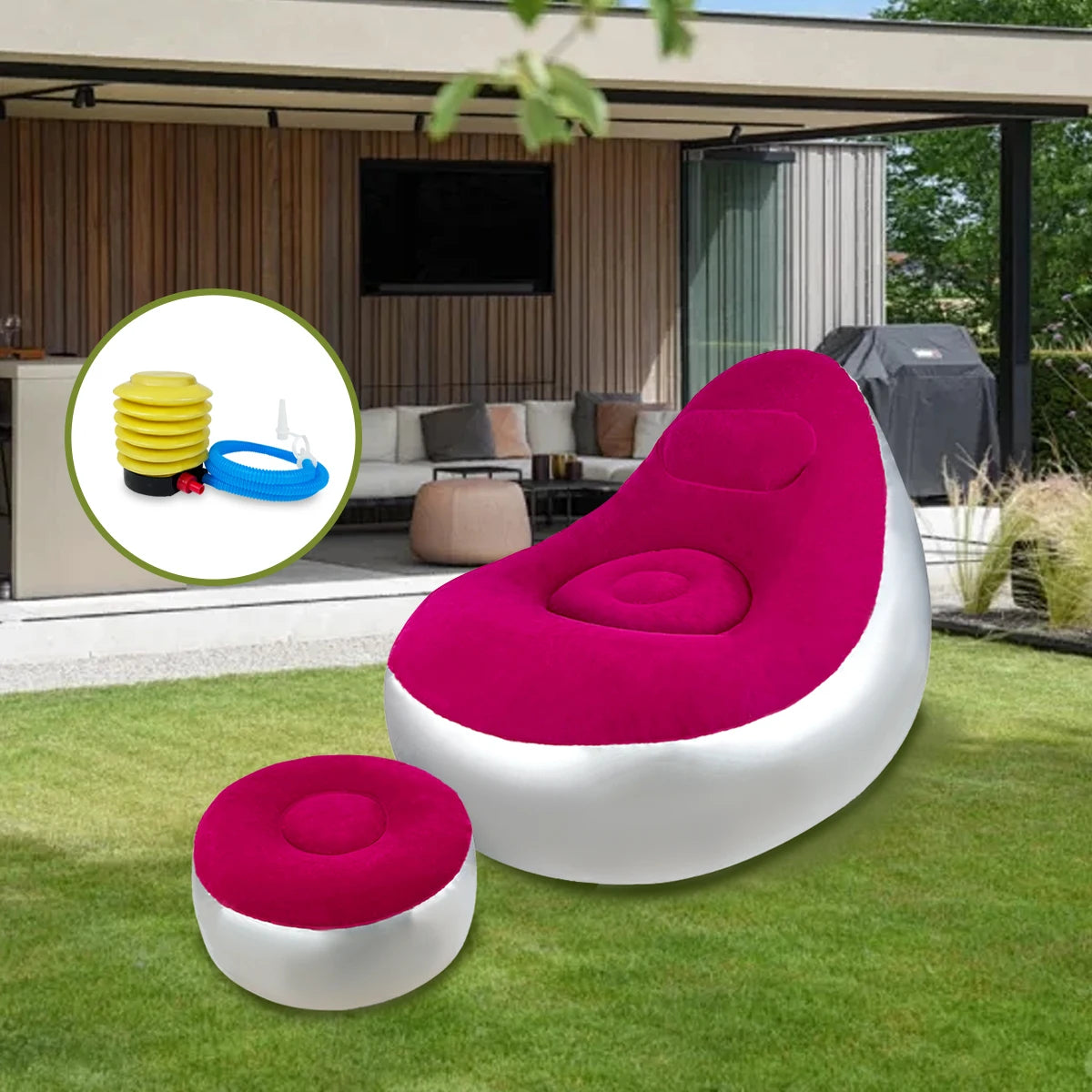 Inflatable Lazy Sofa Chair Folding Portable Lazy Sofa with Foot Stool Air Couch Sofa for Livingroom and Bedroom