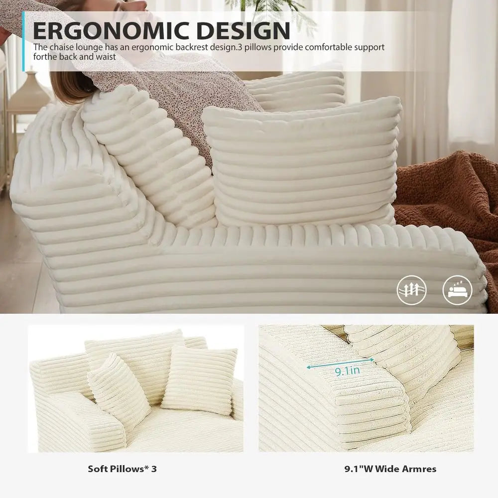 67 Indoor Oversized Corduroy Chaise Lounge Chair, Deep Seat Sleeper Couch for Reading, Cloud Sofa Bed, Living Room Furniture, No