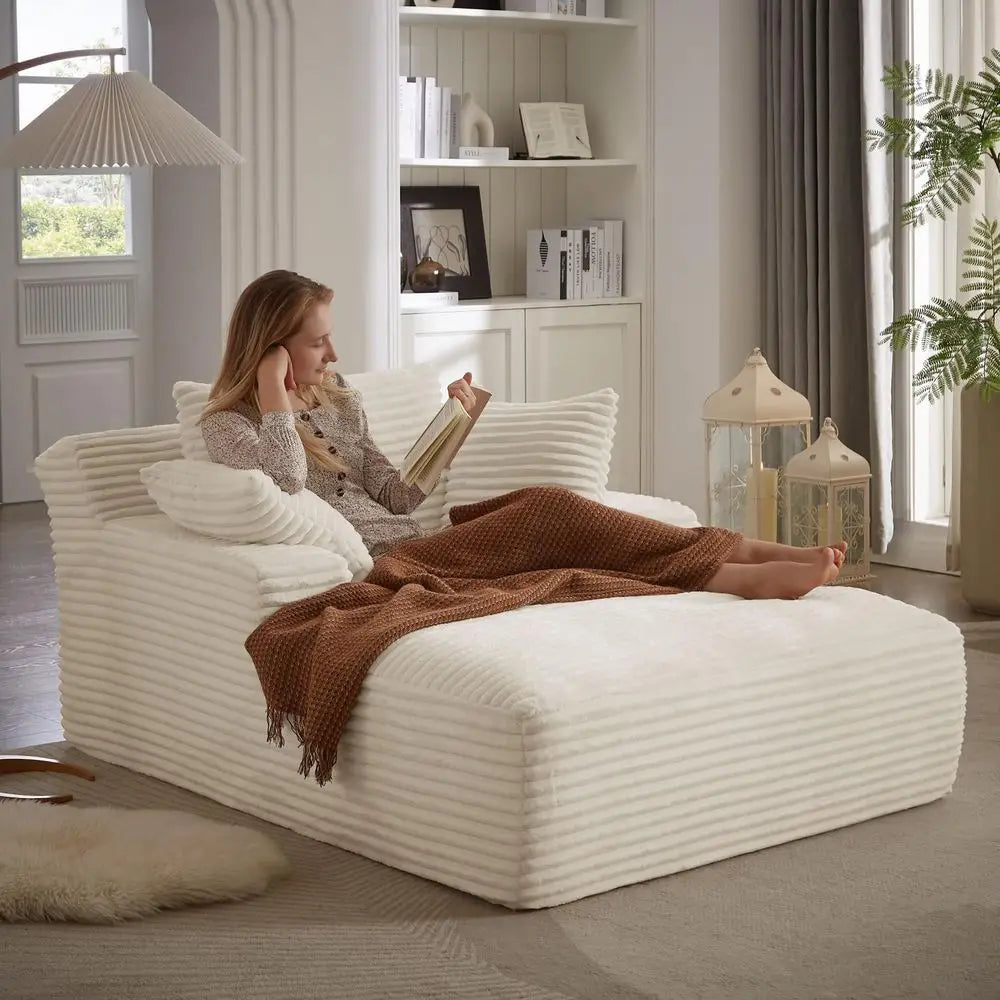67 Indoor Oversized Corduroy Chaise Lounge Chair, Deep Seat Sleeper Couch for Reading, Cloud Sofa Bed, Living Room Furniture, No
