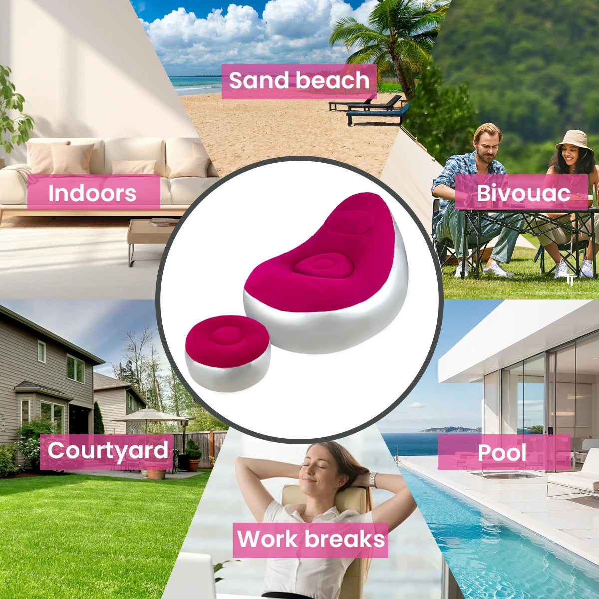Inflatable Lazy Sofa Chair Folding Portable Lazy Sofa with Foot Stool Air Couch Sofa for Livingroom and Bedroom