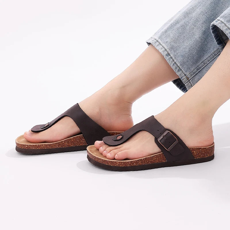 New Design Cork Flip Flops Women Classic Footbed Sandals Fashion Comfort Home Shoes with Arch Support Soft Sole Slides